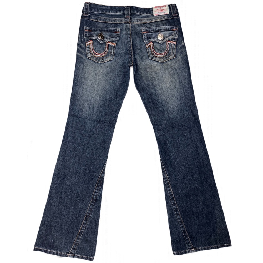 TRUE RELIGION LOW RISE BOOTCUT JOEY BIG T RAINBOW STITCH DARK WASH RARE